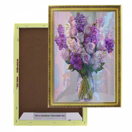 Алмазная мозаика Alingar, на подрамнике, с полным заполнением, (матов.) дизайн рамка, 30х40 см, 20 цветов, "Сиреневый букет" фото 4