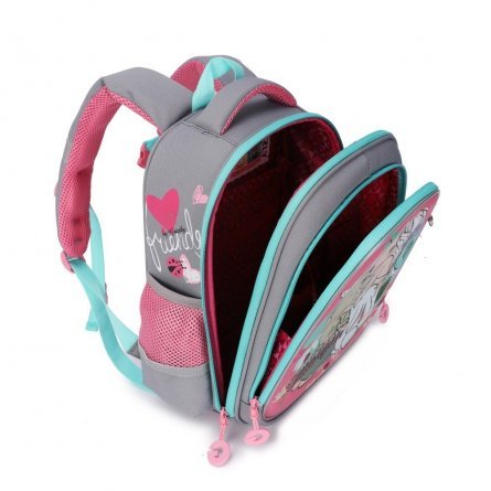 Рюкзак Grizzly школьный (/3 серый-розовый) фото 3