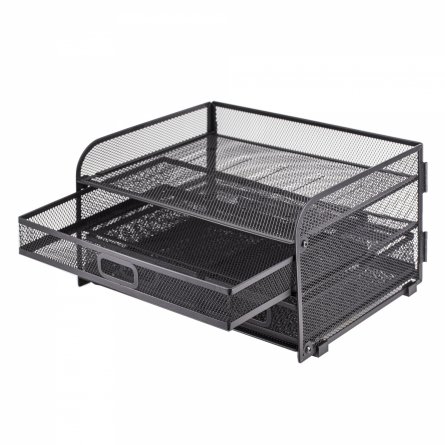 Лоток для бумаг и канцтоваров горизонтальный, Alingar, металл,  24* 10см*34 см, 3 выдвижных ящика, черный фото 3