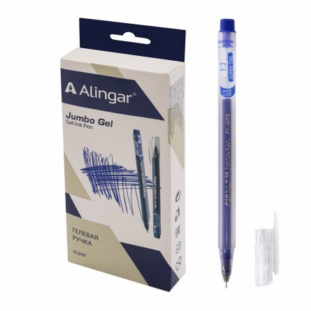 Ручка гелевая Alingar, "Jumbo GeL", 0,5 мм, синяя, игольчатый наконечник, круглый, прозрачный, пластиковый корпус, в уп. 12 шт., картонная упаковка фото 1