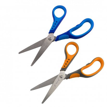 Ножницы канцелярские, Yalong, 17 см., "Эргономик", серо-оранжевые, прорезиненные ручки,  европодвес фото 3