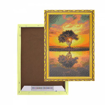 Алмазная мозаика Alingar, на подрамнике, с полным заполнением, (глянц), 20х30 см, 19 цветов, "Дерево на острове" фото 1