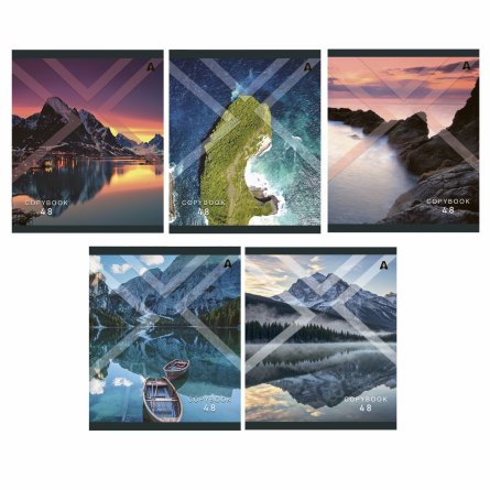 Тетрадь 48л., А5, клетка, Alingar "Необычный пейзаж", скрепка, мелованый  картон ( стандарт), блок офсет, 5 дизайнов в пленке т/у фото 1