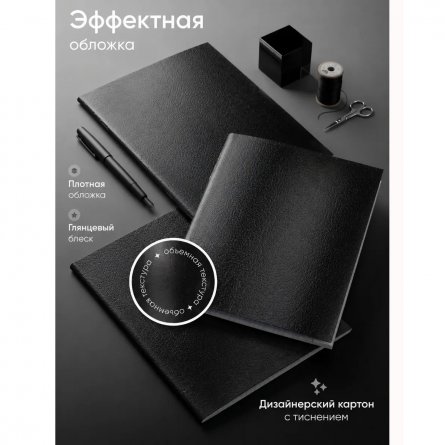 Тетрадь 48л., А5, клетка, Alingar "Black Skin metallic", скрепка, дизайнерский картон, тиснение, блок офсет, 100% белизна фото 4