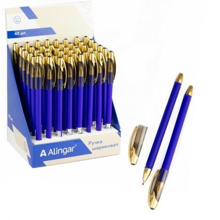 Ручка шариковая на масляной основе Alingar, 0,7 мм, синяя, игольчатый наконечник, круглый, синий, Soft touch корпус, картонная упаковка фото 3