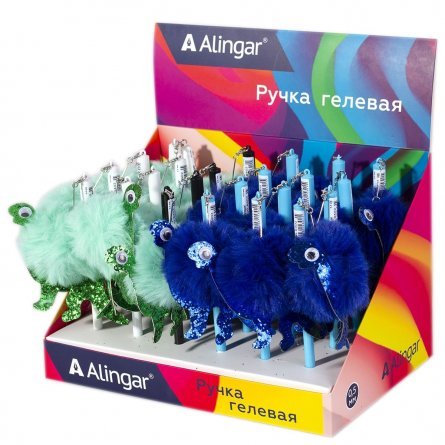 Ручка гелевая Alingar "Динозаврик", 0,5 мм, синяя, игольчатый наконечник, круглый цветной пластиковый корпус, картонная упаковка фото 2