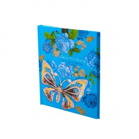 Подарочный блокнот в футляре 13,0 см * 17,0 см , 7БЦ, Alingar, ламинация, глиттер, замочек, 50 л., линия, "Бабочки на цветах", голубой фото 2