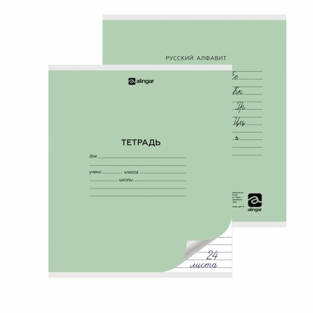 Тетрадь 24л., линия, Alingar, скрепка, блок офсет, 100% белизна, мелованный картон (стандарт), "Зелёная" фото 2