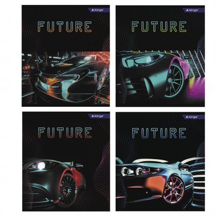 Тетрадь 36л., А5, клетка, Alingar "Future Car", скрепка, мелованный картон (стандарт) , блок офсет, 4 дизайна в пленке т/у фото 1