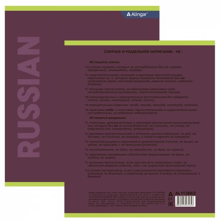Тетрадь предметная "Русский язык" А5 48л.,  линия, со справочным материалом, скрепка, мелованный картон (стандарт), блок офсет, Alingar "Классика" фото 2