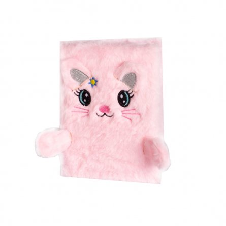 Подарочный блокнот 15 см * 21 см, 7БЦ, Alingar, плюш, аппликация, 80 л., клетка, "Радостный котенок", розовый фото 1