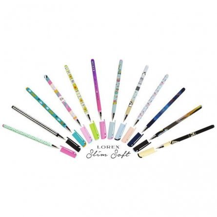 Ручка масляная LOREX "Slim Soft. Mix", 0,5 мм, синяя, металлизированный игольчатый наконечник, круглый, цветной, прорезин. корпус фото 1