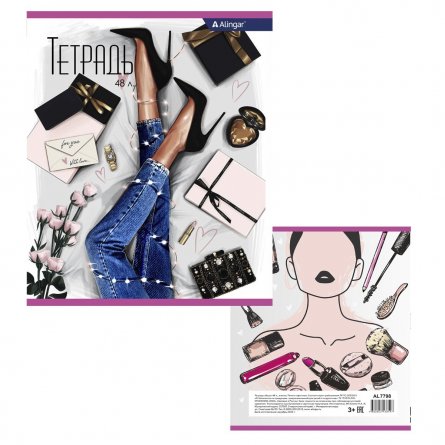 Тетрадь 48л., А5, клетка, Alingar "For girls", скрепка, мелованный картон, 4 дизайна в пленке т/у фото 3