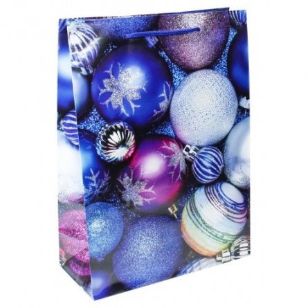 Пакет подарочный, 23*18*10 см (M), глянцевая ламинация,"Ассорти новогодних шаров" фото 1