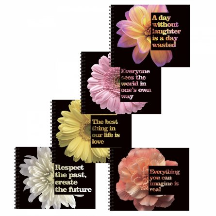 Блокнот А6+, гребень, Alingar, мелованный картон, Soft touch+ выб УФ лак, 48 л., клетка, "Цветы", ассорти фото 1