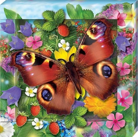 Набор для изготовления картины Клевер, 210х210х25 мм, аппликация, картонная упаковка, "Радужная бабочка" фото 1