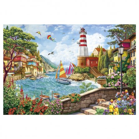 Алмазная мозаика Рыжий кот, без подрамника, с частичным заполнением, (матов.), 30х40 см, 29 цветов, "Красочный морской пейзаж" фото 1