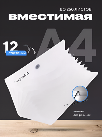 Папка на резинке A4, Alingar, "Lucky", 325х235х20 мм, 500 мкм, 12 отделений, наклейки-разделители, прозрачная, матовая текстура фото 5