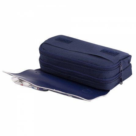 Пенал - косметичка Alingar, ПВХ/ткань, молния, 2 отделения, боковой карман, липучка, ручка, 190 х 80 х 50 мм, "SPACE", синий, космонавт, европодвес фото 3