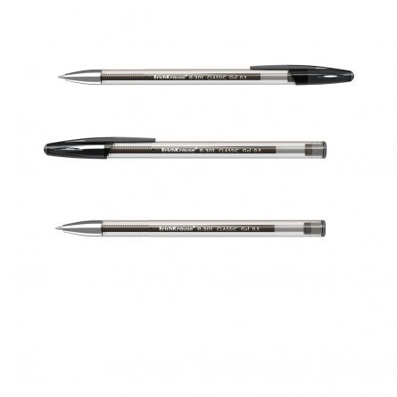 Ручка гелевая Erich Krause "R-301 Classic Gel Stick", 0,5 мм, черная, профилиров. грип, прозрачный круглый корпус, картонная упаковка, 12шт фото 2