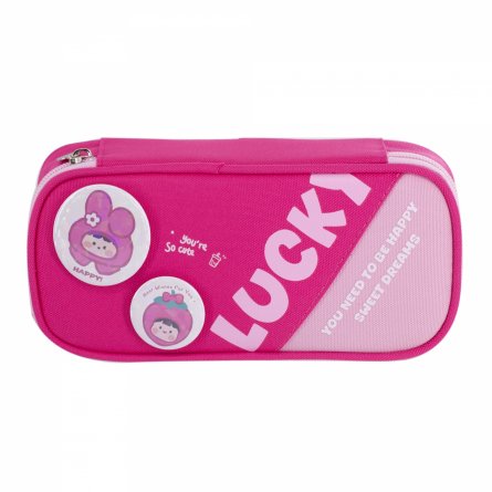 Пенал - косметичка Alingar, ткань, молния, 1 откидная планка, 2 значка, 210 х 90 х 45 мм, "LUCKY", микс (св-роз, розовый, фиолет), европодвес фото 4