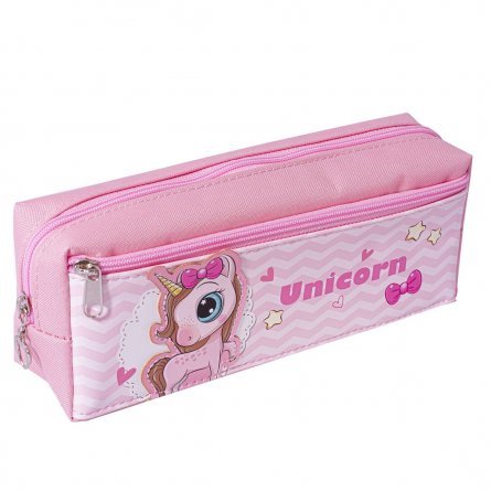 Пенал-косметичка тканевый, боковой карман на молнии Alingar, ткань,розовый 200*80мм/80*40мм"Unicorn" фото 1