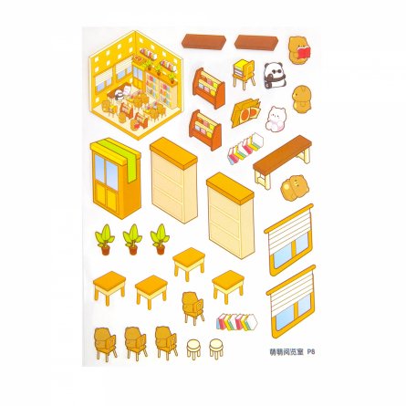 Наклейки для творчества - антистресс блокнот, 140*195 мм, "Медвежата", розовый, MINI, 3D стикеры, 20 комнат, в комплекте пинцет, пакет с европодвесом фото 10