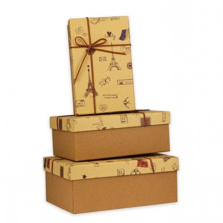 Набор подарочных  коробок 3 в 1, под крафт, 19*12*7 - 23*16*9 см, "Любимый париж" фото 1
