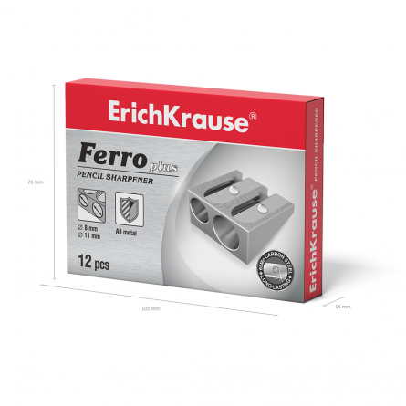 Точилка металлическая Erich Krause "Ferro Color", 2 отверстия, алюминиевая, пластиковая банка фото 3