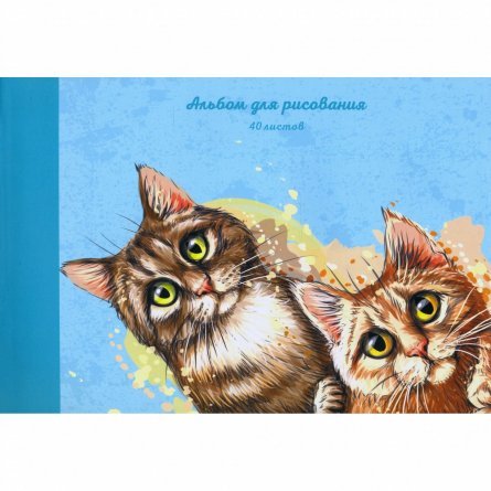 Альбом для рисования А4 40л., Канц-Эксмо, КБС, матовая ламинация, мелованный картон, "Акварельные коты" фото 1