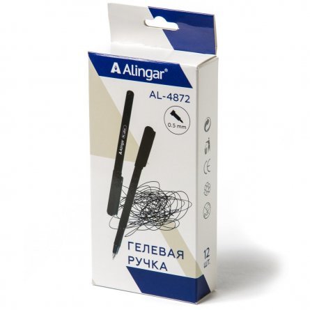 Ручка гелевая Alingar, 0,5 мм, черная, металлизированный наконечник, soft корпус, пластиковый, в уп. 12 шт., картонная упаковка фото 2