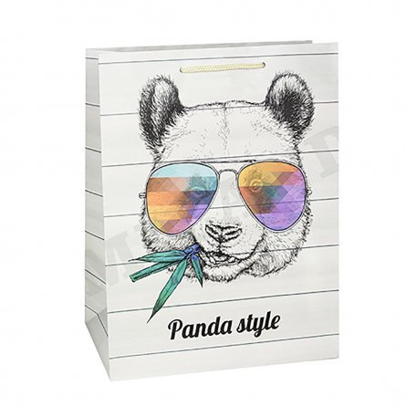 Пакет подарочный Миленд, 26,4*32,7*13,6см, матовая ламинация "Стильная панда" фото 1