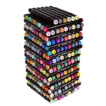 Набор двухсторонних скетчмаркеров  Alingar,168 цветов, пулевид/клиновид. 1-6 мм, спирт. основа, сумка-чехол с ПВХ каркас-ячейками,ремень для переноски фото 3