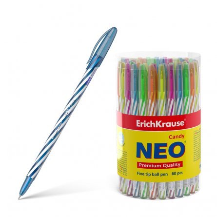 Ручка шариковая Erich Krause "Neo Stick Candy", 0,7 мм, синий, игольчатый наконечник, фактурный, цветной, пластиковый корпус, пластиковая упаковка фото 1