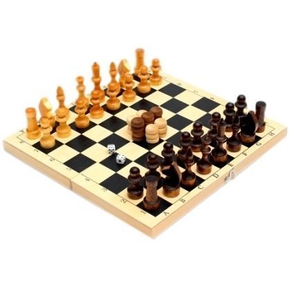 Комплект игр 3 в 1.Шахматы малые лак.№3 шашки + нарды,дерево, 295*145мм фото 1