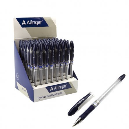 Ручка шариковая Alingar "Maxriter", 0,7 мм, синяя, игольчатый, металлизированный наконечник, резиновый грип, шестигранный прозрачный пластиковый корп. фото 1