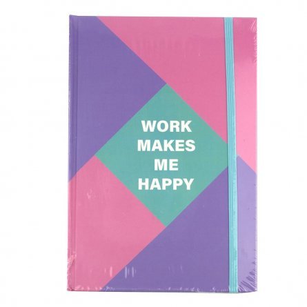 Записная книжка А5, Yalong, 7БЦ, ламинация, на резинке, ассорти, клетка, 96 л, "Work makes me happy" фото 2