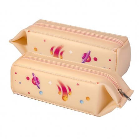 Пенал - косметичка, pure-pak Alingar, силикон, молния, 210 х 65 х 65 мм, "Космос", персиковый (планета, метеорит) фото 2