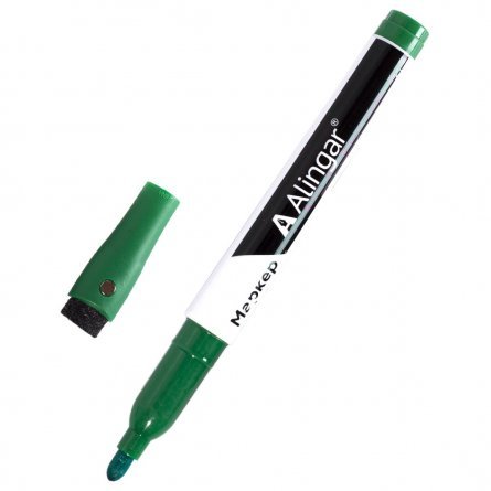 Набор маркеров для белой доски Alingar, на магните и губкой, 4 цвета (красный, синий, черный,зеленый),  пулевидный, 2 мм, европодвес фото 2