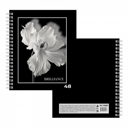 Тетрадь А5 48л., клетка, Alingar, гребень, блок офсет, мелованный картон (стандарт), "Белые цветы", 4 дизайна в пленке т/у фото 6