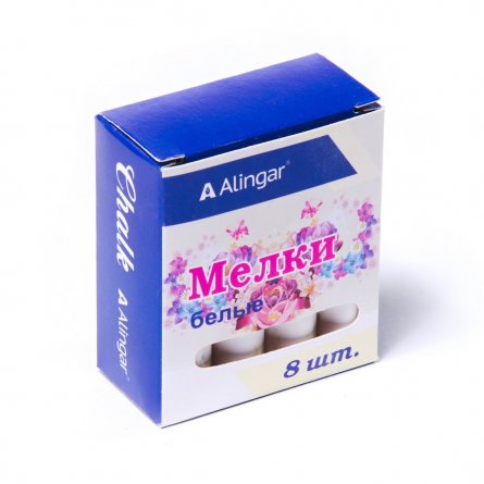 Набор школьных белых мелков Alingar, 8 штук, круглый, картонная упаковка, "Цветы" фото 1
