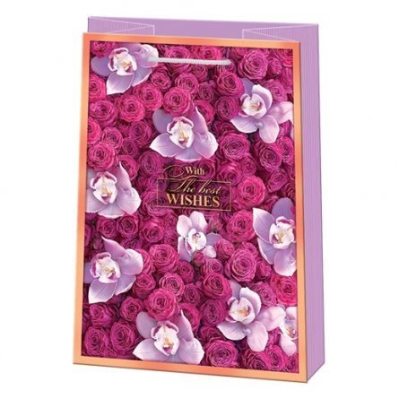 Пакет подарочный бумажный Мир открыток (L) 22*31 см, "Розы с орхидеями", ламинация фото 1