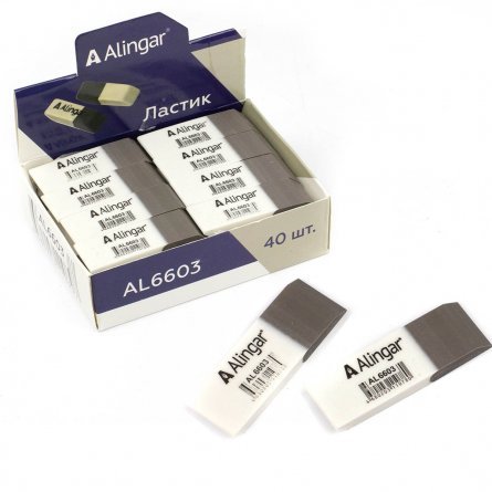 Ластик Alingar, синтетический каучук, прямоугольный, скошенный, бело-серый, 50*15*5 мм, картонная упаковка фото 1