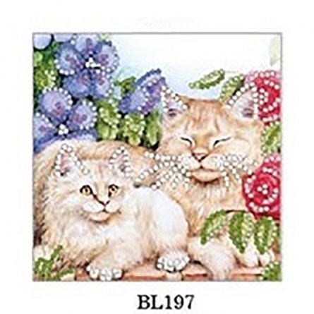 Набор для вышивания бисером Рыжий кот, 15х15 см, частичное заполнение канва с рис., "Коты в цветах" фото 1