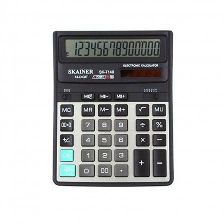Калькулятор SKAINER 14 разрядов, 158*203,5*33 мм, серо/черный, "SK-714II" фото 1