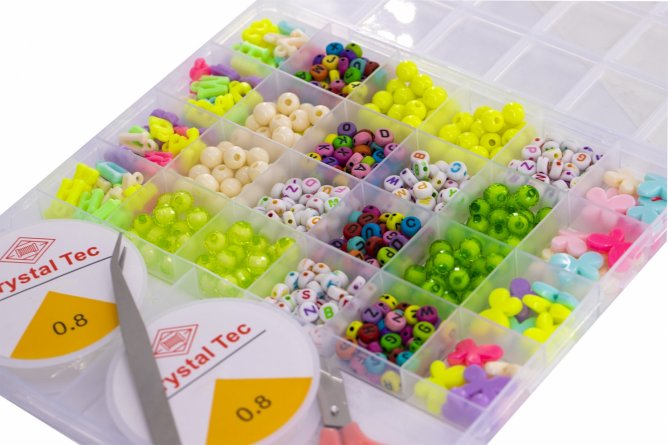 Набор для создания украшений-бусины Alingar, 200х190х18мм, "EFGH", 5 вид.бус.,подвес, 2х5.5м леска,ножницы, пинцет, пласт.пенал фото 3