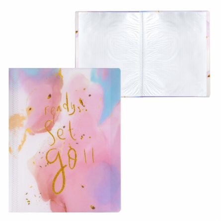 Папка с 20 вкладышами Alingar, А4, 310х235 мм, пластик, 400 мкм, мраморный дизайн с надписью "Ready", розовый фото 2