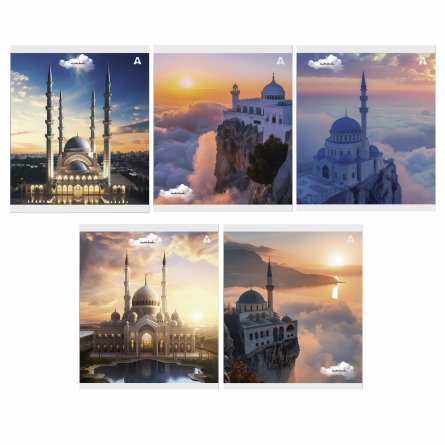 Тетрадь 36 л., А5, клетка, Alingar "Мечети", скрепка, офсет, мелованная бумага, 5 дизайнов в пленке т/у фото 1