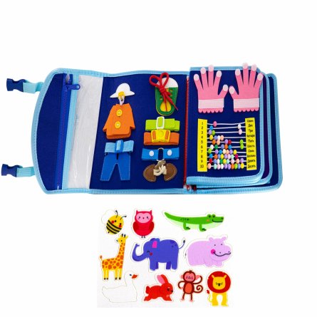 Бизибук, книга-рюкзак развивающая, 280 мм*240 мм, "Динозаврики", фетр, синий, 5 листов, застежка пряжка, упаковка зип-пакет фото 5