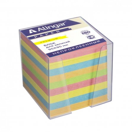 Блок бумажный для записей Alingar "Премиум", 9*9*9 см, цветной, непроклееный, пластиковый бокс фото 1